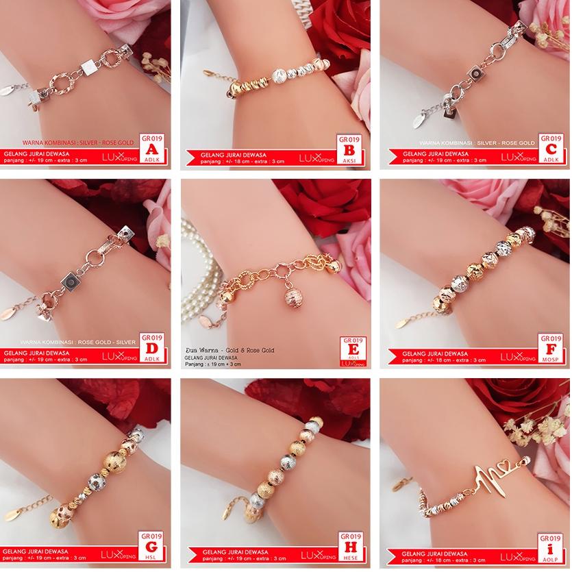 GR 019 Gelang Tangan Wanita Tiga Warna Permata Zirkon Perhiasan Lapis Emas Imitasi Gelang Silver Kom