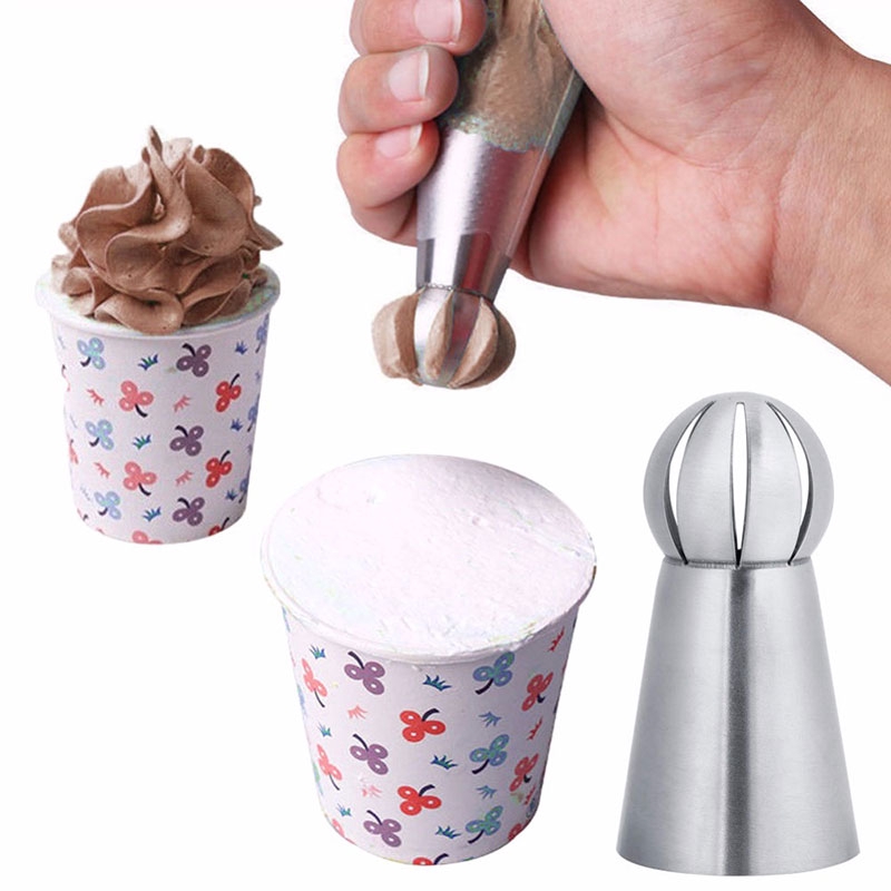 3Pcs/Set Stainless Steel Cupcake Cream Icing Sphere Shape Piping Nozzles / Flower Torch Pastry Nozzles