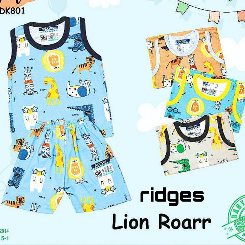 3pcs_ setelan kutung RIDGES Dinoland adventure ,  OCEAN PARK,  Dino on desert , jurasic park ,rainbow cats,Lion roar/ setelan singlet bayi size 0-12 bulan / stl ridges kutung