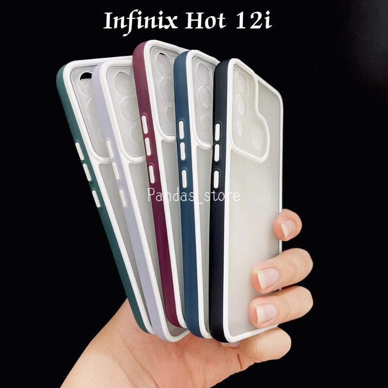 Pro Hybird Infinix Hot 12i Softcase Halus dan Elegan / Pinggiran Garis Putih Keren (Pandas)