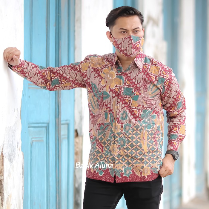 Baju Batik Pria Premium Lengan Panjang Solo Asli Produksi Batik Aluna PCW66