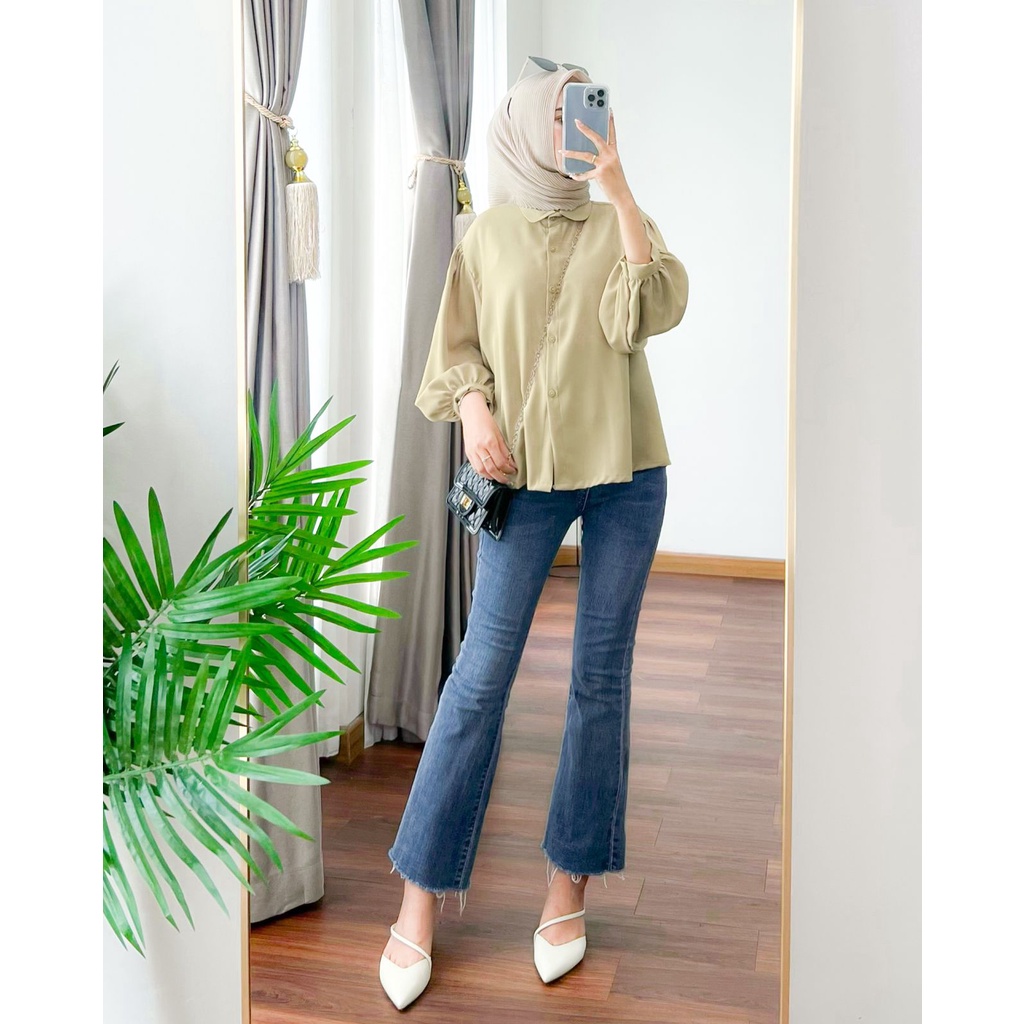 Elzan Blouse Bahan Syakila - ATASAN LENGAN PANJANG - BAJU BLOUSE WANITA JUMBO / Atasan Polos Wanita