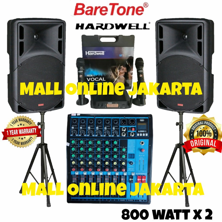 Paket Speaker Aktif Baretone 15 Inch bt a1530 Pro Mixer Hardwell Slk8