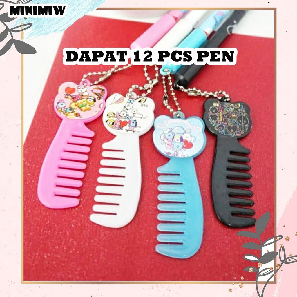 SELUSIN PEN SISIR BT BOYBAND KOREA FAMILY ISI 12 PCS PUPEN TATA COOKY CHIMMY RJ KOYA GEL PENA