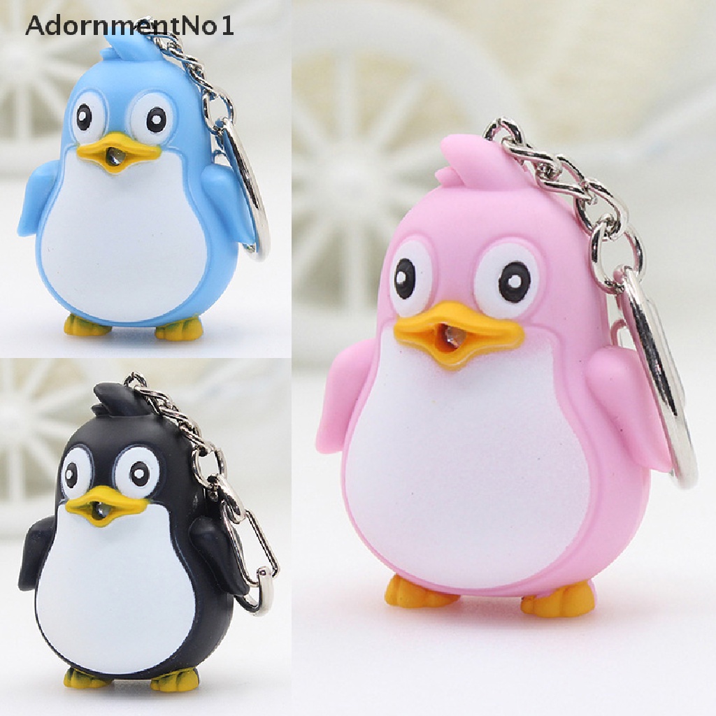 (AdornmentNo1) Gantungan Kunci Lampu Senter LED Bentuk Penguin Lucu Dengan Suara