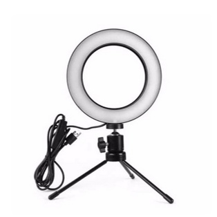 Paket Ring Light LED 16cm + Tripod Besi - Lampu Makeup / Vlog & Selfie