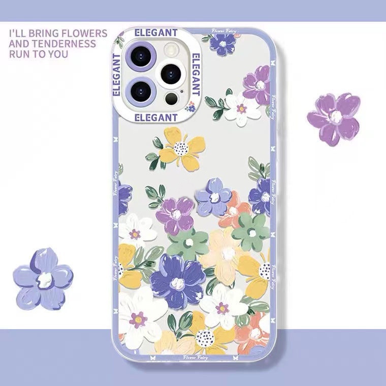 Soft Case TPU Motif Bunga Untuk Iphone 14 13 12 11 Pro X XR XS Max 6 6S 7 8 Plus