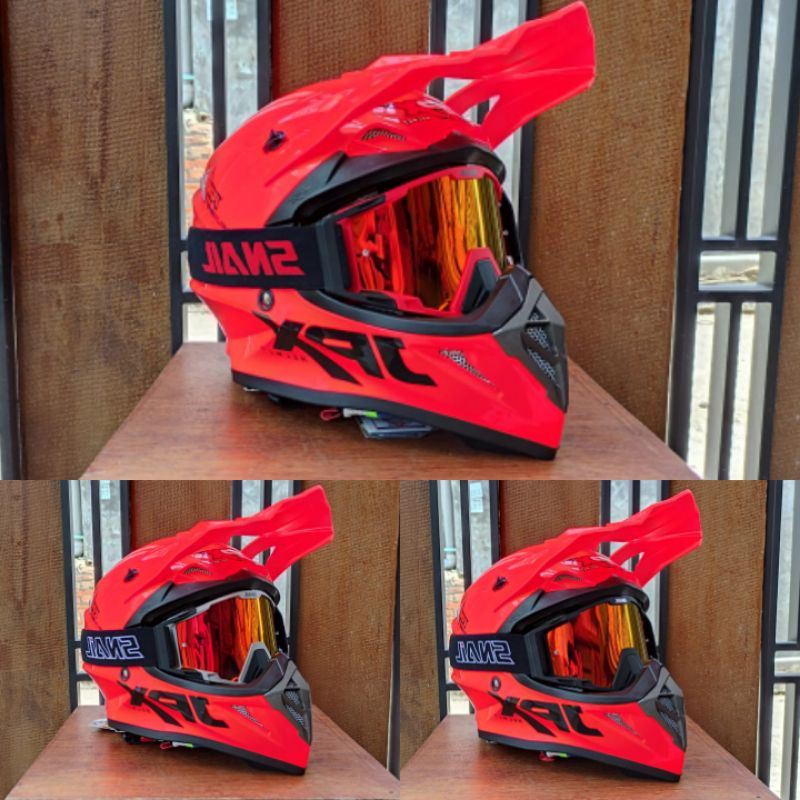 HELM JPX CROSS_SOLID - FLUO RED GLOSS + SNAIL (ONGKIR 2 KG ) HELM JPX TERBARU