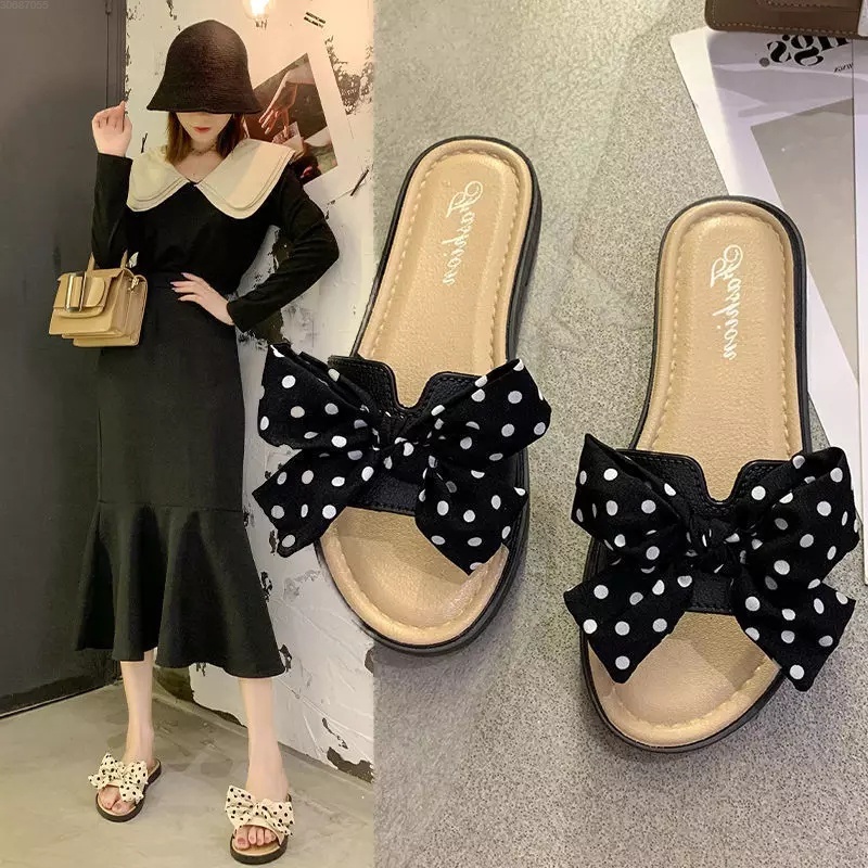 (FY) Sandal Wanita Sandal Slop Wanita Model Pita Polkadot Fashion Korea Import Real Pict