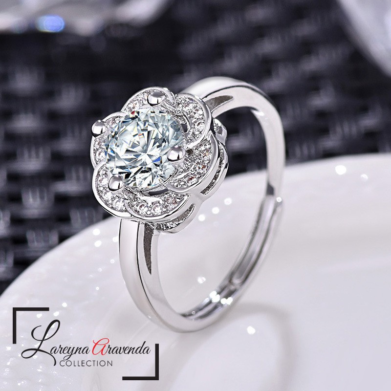 Cincin Titanium Wanita Model Bunga Kristal Crystal Mewah CC012
