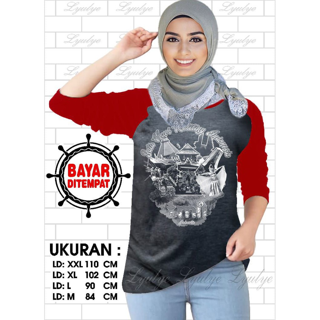 Kaos Raglan (TMII)/Kaos Wanita Lengan 3/4/ Kaos Wanita/ Kaos Cewek/ Kaos Oblong/Misty