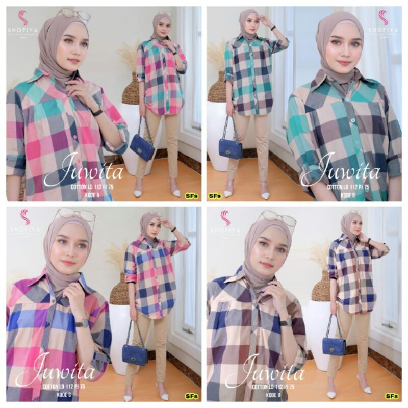 Juwita tunik / kemeja kotak wanita / ori by Shofiya