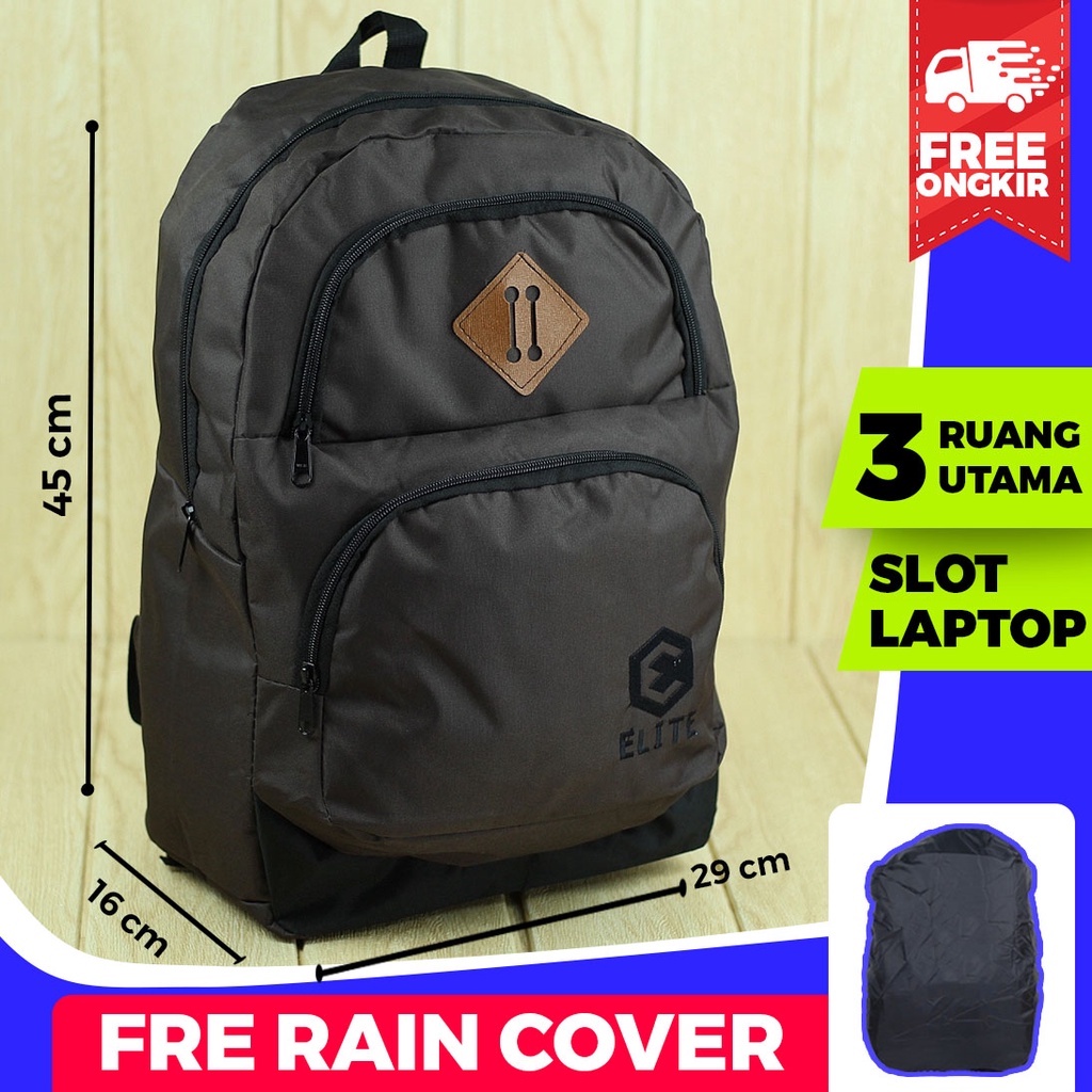 Tas Ransel Distro Elite Coklat Model Casual Cowok Cewek Pria Wanita Unisex Back Pack Sekolah SMP SMA