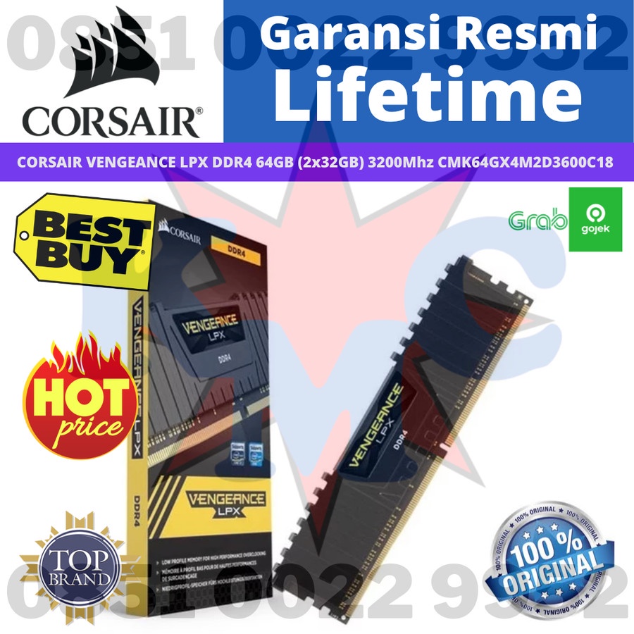 CORSAIR VENGEANCE LPX DDR4 64GB (2x32GB) 3600Mhz - CMK64GX4M2D3600C18 RESMI