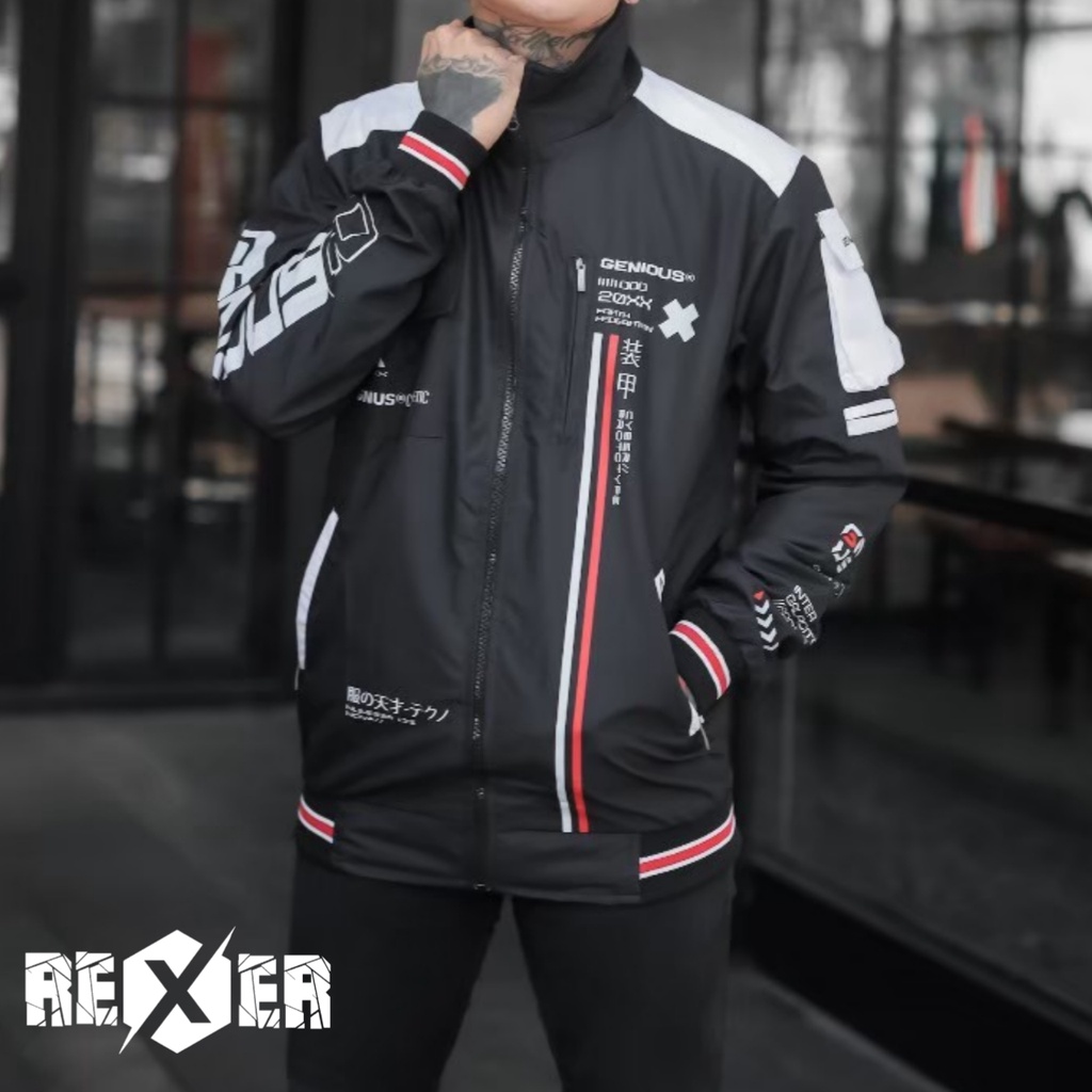 Jaket Varsity Genious Black Streetwear