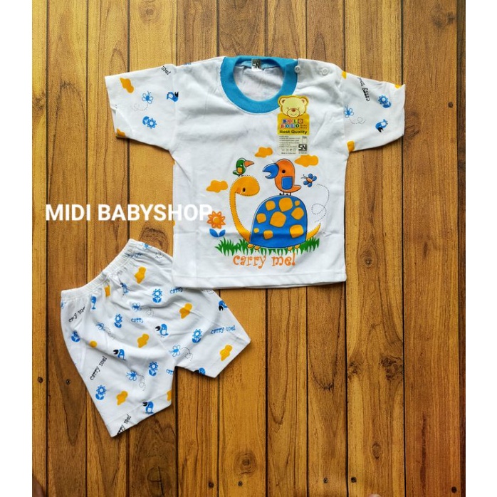 Setelan Piyama Baju Bayi Pendek Kancing Pundak 3-18 Bulan Bolo Bolo Motif Carry Mel