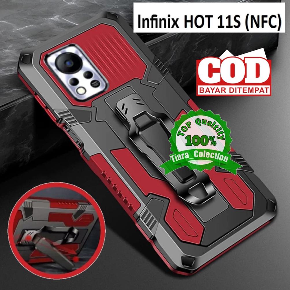 Case Standing Infinix Hot 11S Nfc ( Hot 11S Nfc ) Casing Terbaru Shockproof Kickstand Clip Rugged Ar
