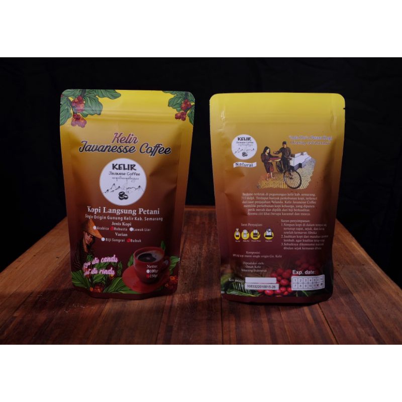 

Kopi Robusta Kelir Non Premium 100 gr Packaging Standing Pouch Kelir Javanese Coffee