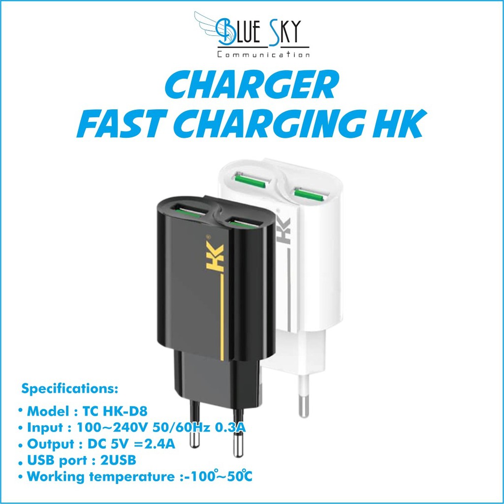 CHARGER HK D8 2.4A FAST CHARGING DUAL USB