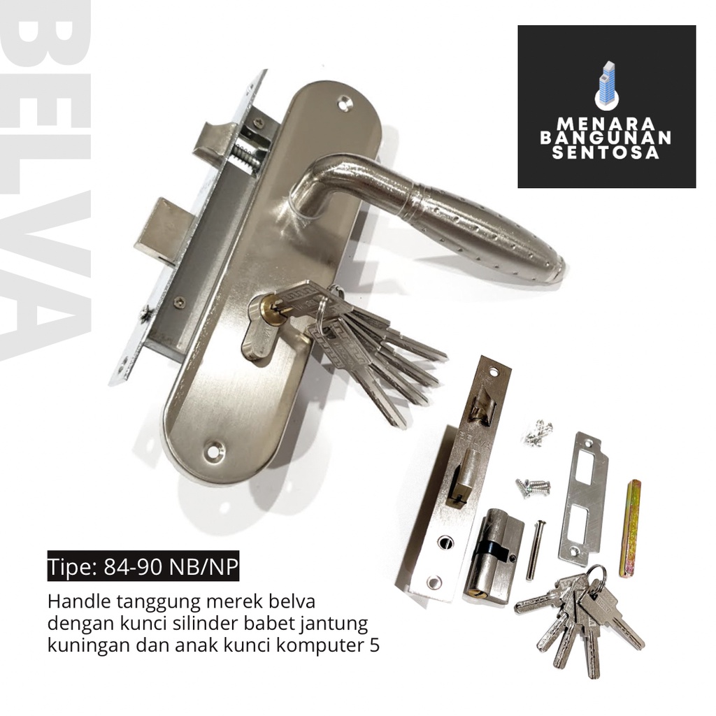 [Seri Putih] Handle Pintu Set Tanggung Belva - Kunci Tarikan Pegangan Gagang Kotak Jagung Sedang