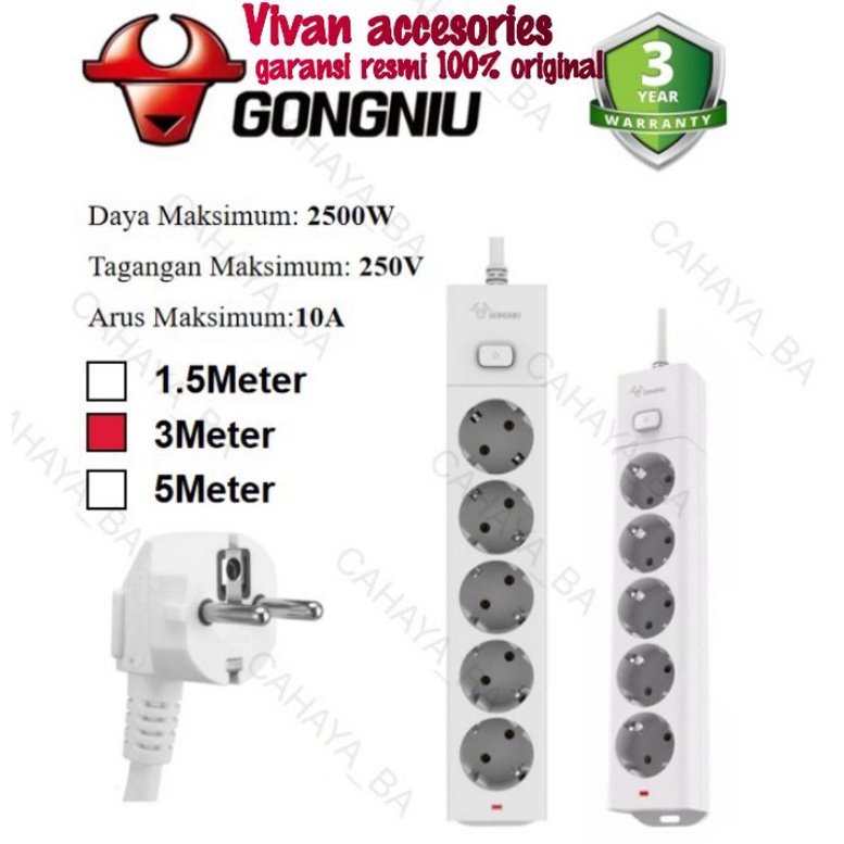 GONGNIU/Goneo  stop kontak power Strip GNID-G1050_3M=5 lubang