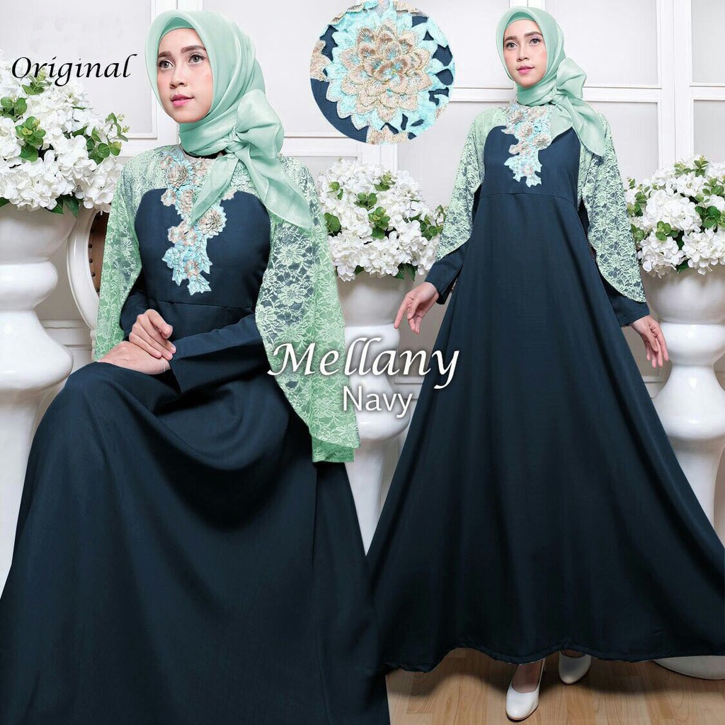 Ready Wo41 Baju Gamis Pesta Remaja Gaun Pesta Muslim Melinda Brokat Brukat Kombinasi Batik Warna