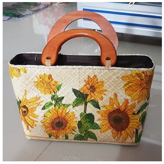 Tas Pandan Decoupage Handel Kayu cantik / Tas Unik / Handmade Jogja / Tas Elegan