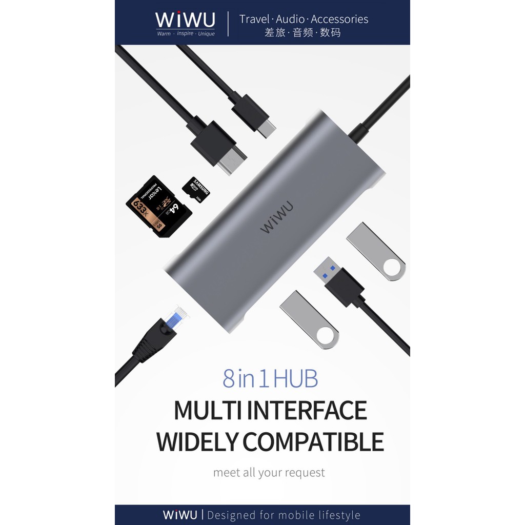 WIWU ALPHA A831HRT - 8-in-1 USB-C Multiports Docking Converter Adapter