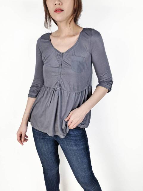 Mud* grey half button blouse