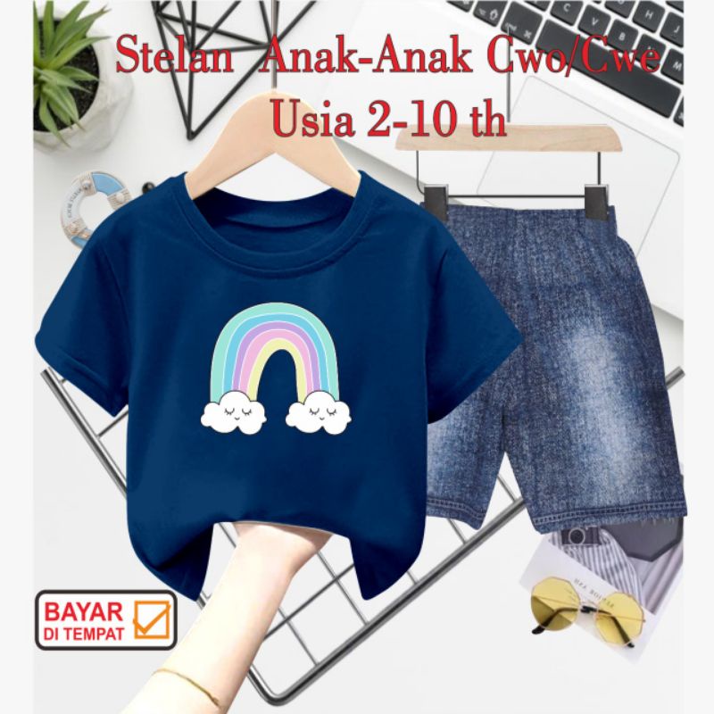 ((IB))SETELAN ANAK2 UNISEX SEMI JEANS/RAINBOW DIGITAL SABLON