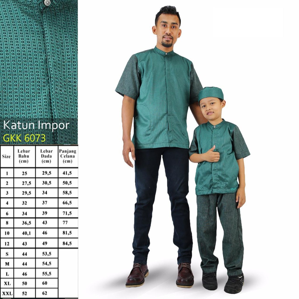 Baju Muslim Koko Couple Ayah Anak Lengan Pendek - Hijau Botol Premium