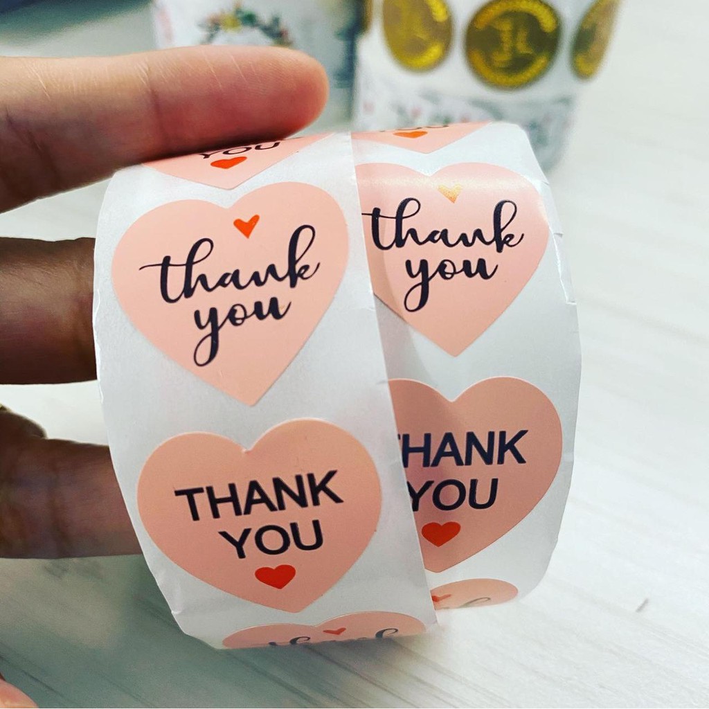 

Stiker Label Sticker Pink Love Heart Thank You segel Product Merchandise Gift Stickers Kado Present