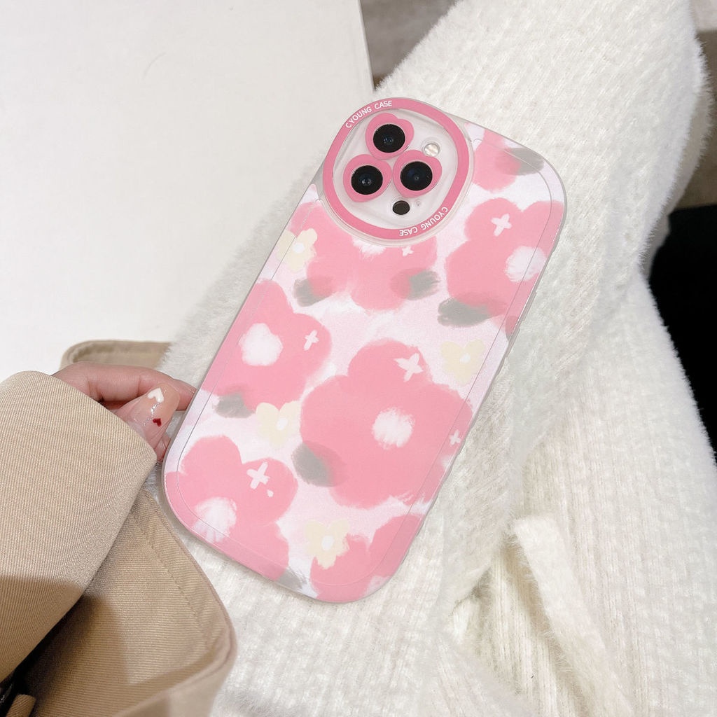 Casing Ponsel Pelindung Bunga Merah Muda Kompatibel dengan IPhone 12 13 11 Pro Max X Xs Max Xr Saw7