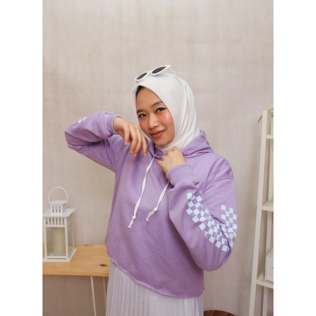 Sweater Crop Hoodie M0tif CATUR TANGAN  // Sweater Wanita korean