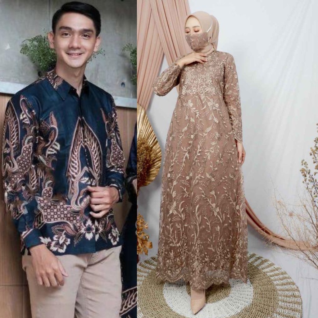 [TERMURAH] READY JUMBO COD GAMIS NAJMA DRESS  BRUKAT COUPLE PASANGAN KEMEJA BATIK PRIA BAJU KONDANGAN COUPLE GAMIS BROKAT DRESS BRUKAT COUPLE BRUKAT