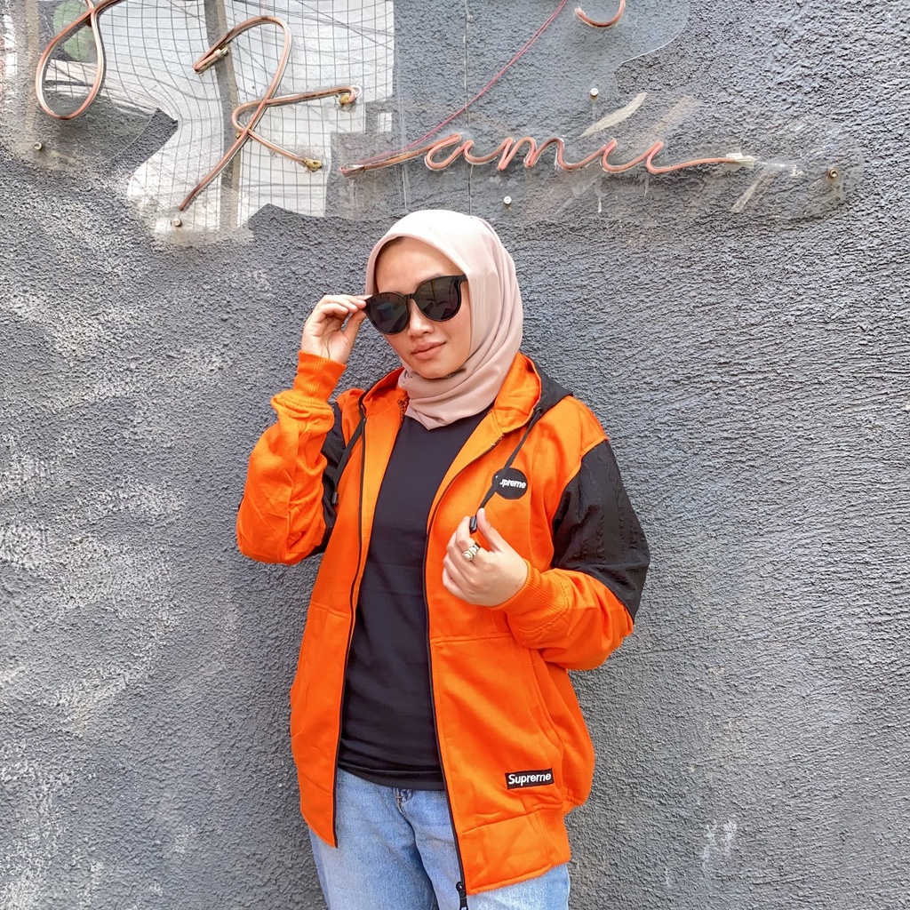 Jaket Sweater Zipper Bordir Kombinasi Qwilting ORANGE SUPRE-M