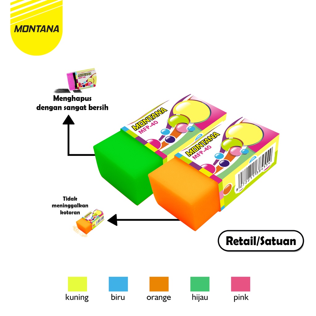 

MONTANA Penghapus Pensil 3 x 2 x 1.2 cm Eraser Dust Free MFP-40/Retail