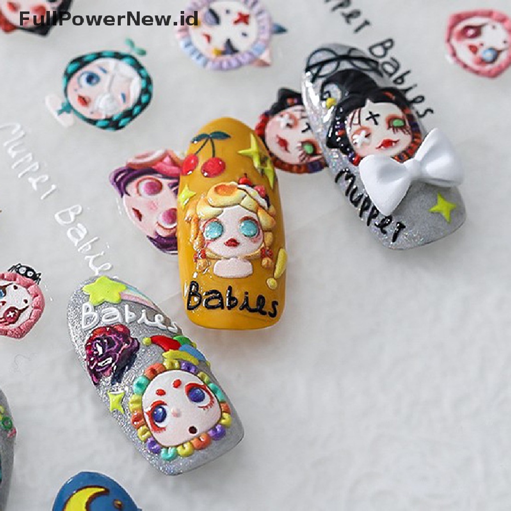 (Full) 1 Lembar / Set Stiker Kuku Motif Boneka Puppet / Tangan Aksen Emboss Untuk Nail Art / Manicure