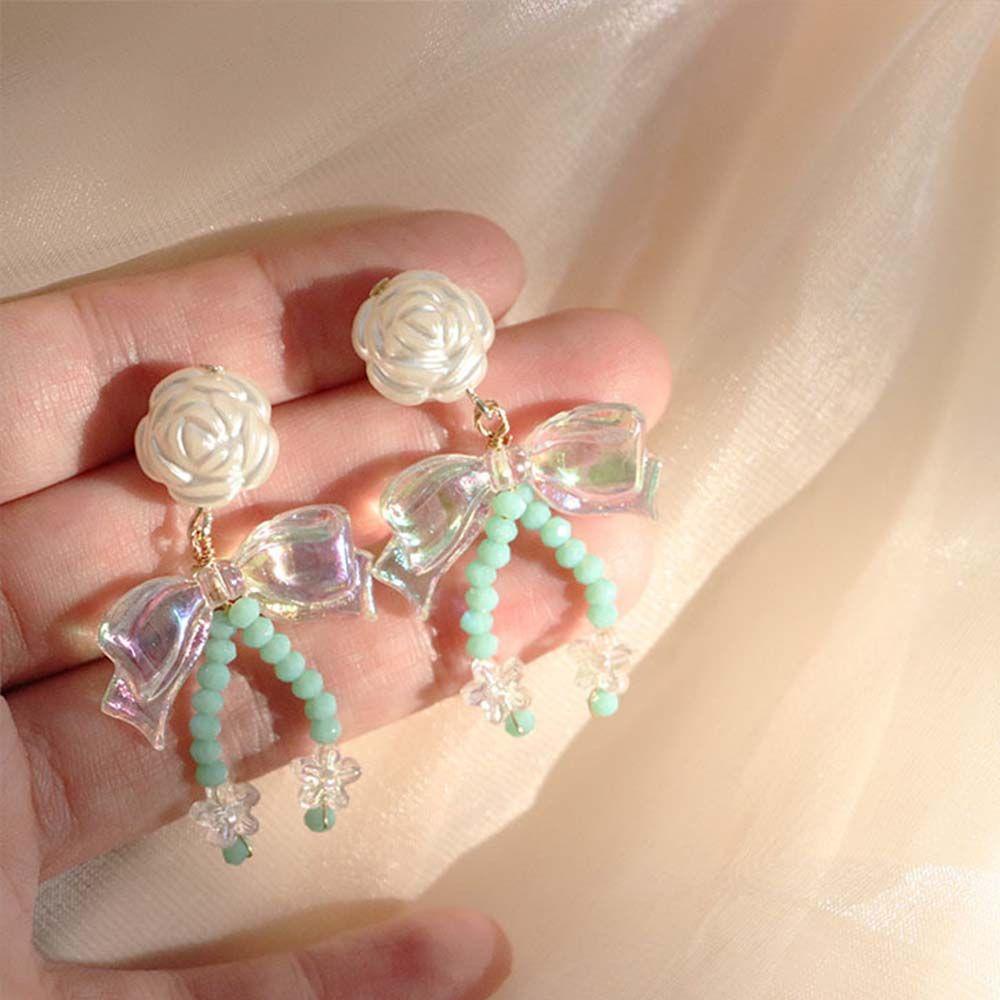 Mxbeauty Anting Wanita Trendi Hadiah Gadis Pesta Pernikahan Perhiasan All-Match Warna Mermaid Erystal Ikatan Simpul Drop Earrings