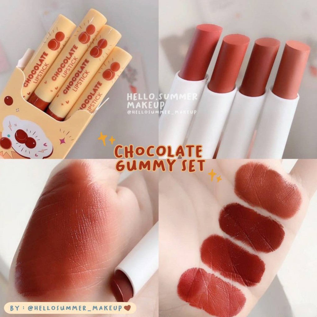 𝐌𝐀𝐓𝐓𝐄 𝐋𝐈𝐏𝐒𝐓𝐈𝐂𝐊 - HASAYA GIRL Chocolate &amp; Strawberry Gummy Set Matte Lipstick