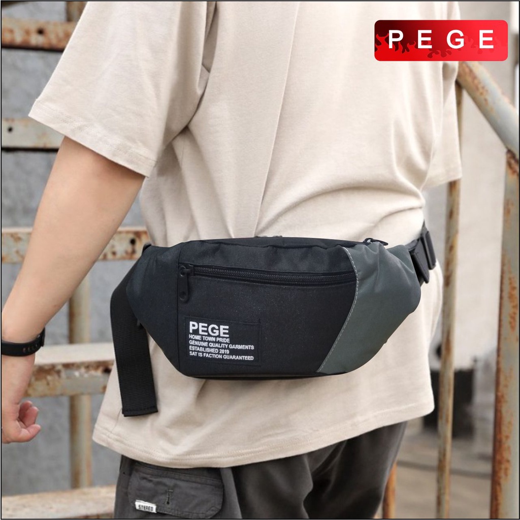 Pege 8843 - Tas Pinggang Waistbag Pria Model Kombinasi Slingbag bahu Keren Kasual Cowok