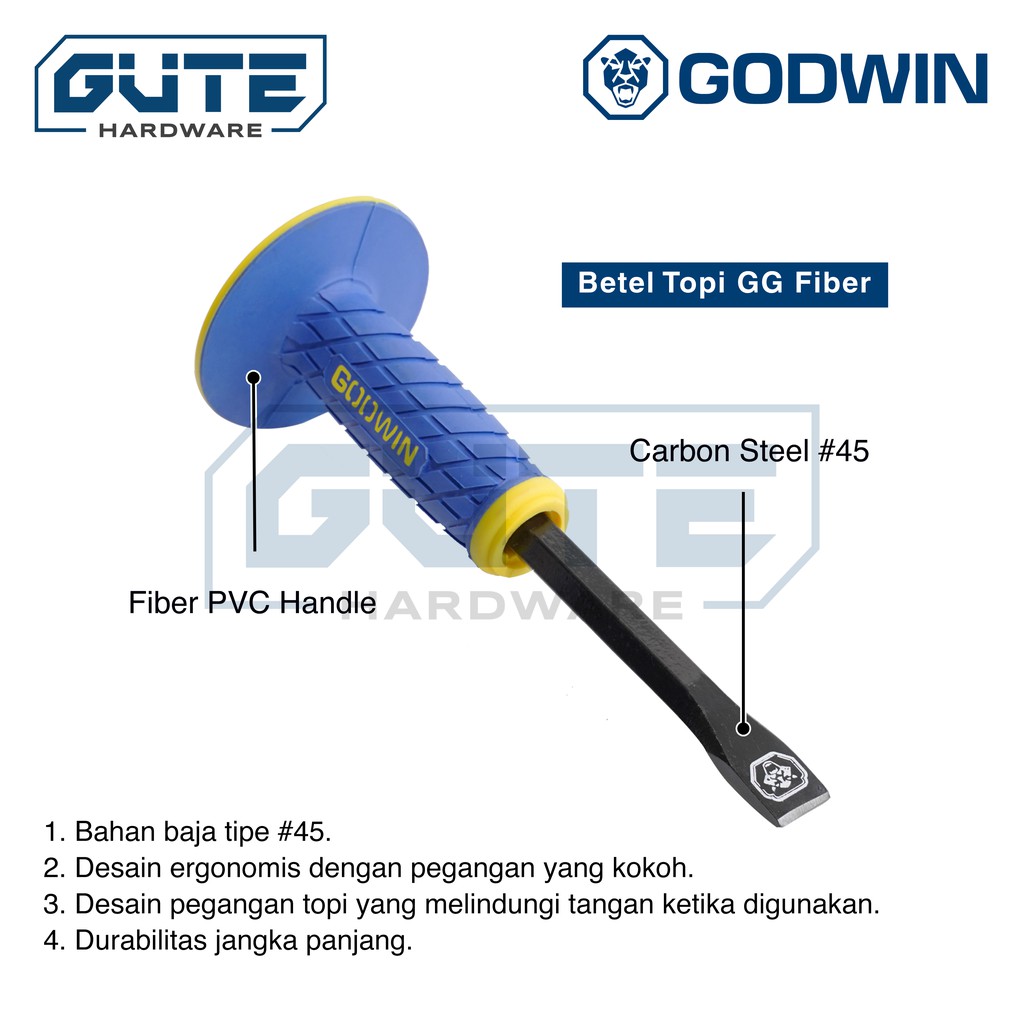 Betel Topi / Pahat Beton / Stone Chisel &quot;GODWIN&quot; 10 Inch Gagang PVC Jumbo