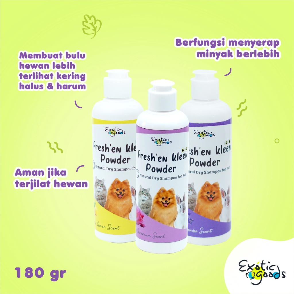 EXOTICGOODS FRESHEN KLEEN 150g DRY SHAMPOO POWDER ANJING SHAMPOO KERING KUCING DRY SHAMPOO KELINCI SAMPO KERING