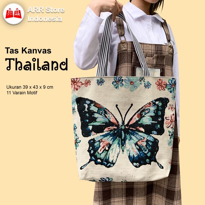 Tas Tote Bag Selempang Sling Bag Kanvas Wanita Thailand Motif