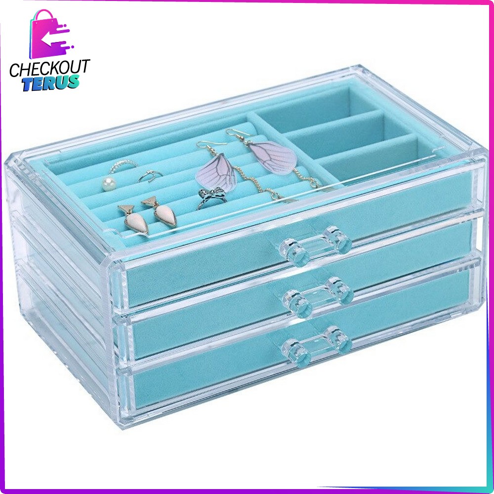 CT K21 Rak Perhiasan dengan 3 Laci Serbaguna Kotak Penyimpanan Kalung Cincin dan Gelang Jewelry Box Organizer