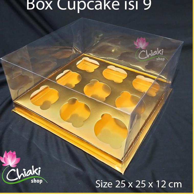 

[PRODUK VFSNL] Box Mika GOLD Uk 25 x 25 x T. 12 cm Cupcake isi 9 Cake Pudding Tart Dus Emas Karton Tebal CHIAKI JYG