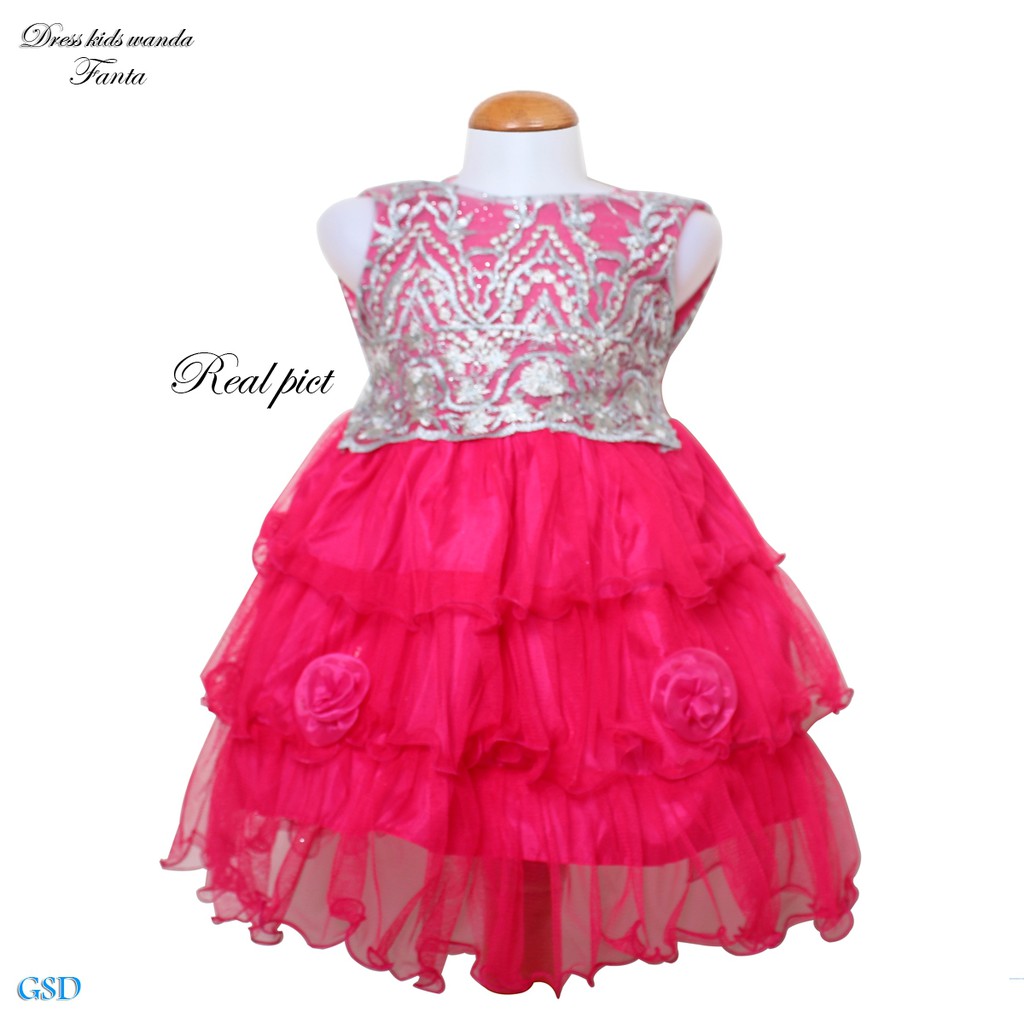 Dress Kids Wanda/Gaun Anak Bayi 1-3thn Brukat Motif Bunga/Dress Anak Import/Baju Gaun Pesta Anak