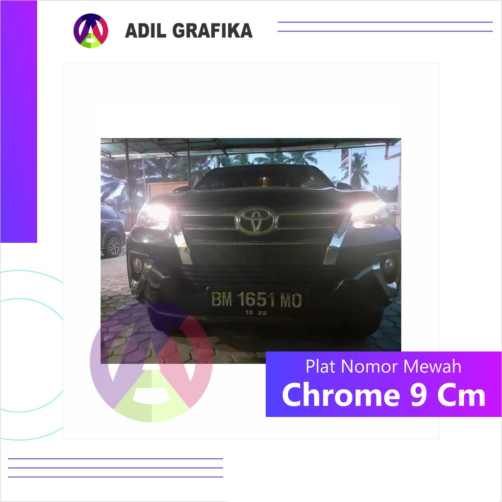 Plat Mobil Timbul  Mewah Chrome/Set - 9 cm