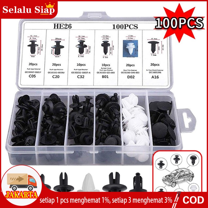 100PCS/SET  Clip Trim Kit Mobil  Kancing Klip  Liner Rivet TOYOTA AGYA CALYA DAIHATSU AYLA SIGRA