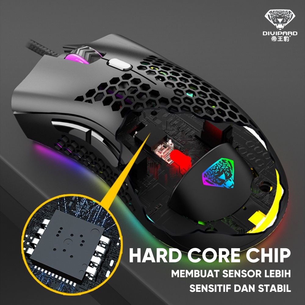 Mouse Gaming Honey Comb Divipard G905 RGB Effects 7200DPI Macro 7 Buttons